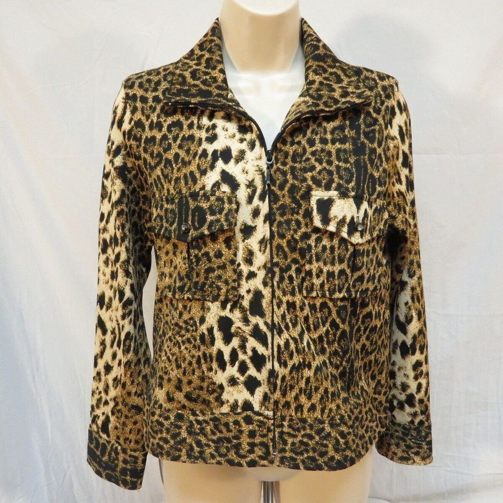 Laura Max Jacket Zipper Front Animal Print Lightweight Cheetah Made USA Size PS